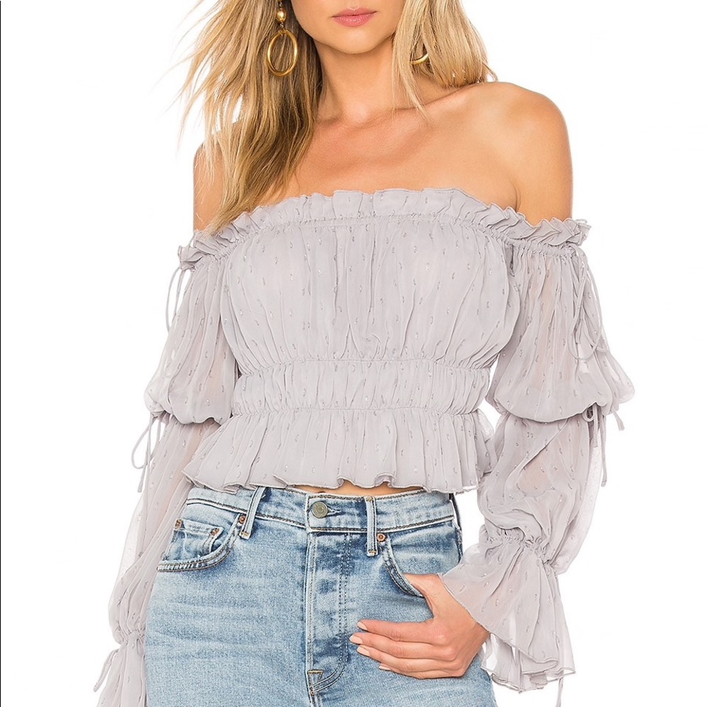 BRAND NEW Revolve Tularosa Size L off shoulder top grey shirt blouse long sleeve